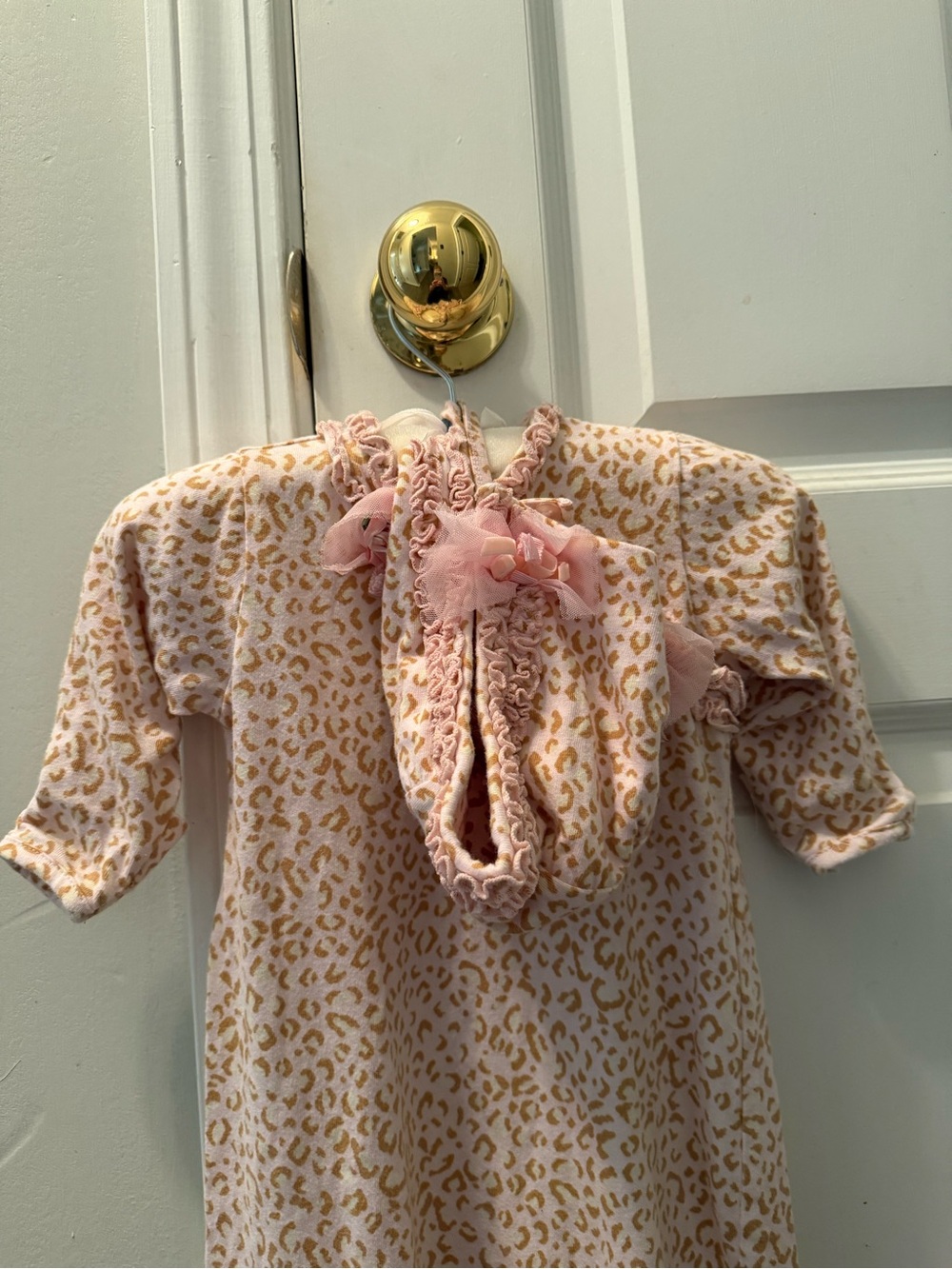 Biscotti Pink and Tan Leopard Print Baby gown w/matching cap